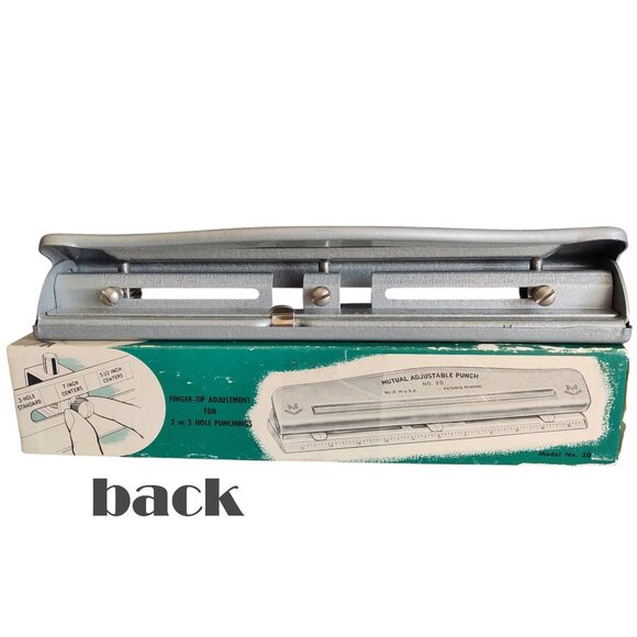 Vtg Mutual Adjustable Hand Punch No 20 Original Box Metal 2 or 3 Hole Made USA - Picture 2 of 16